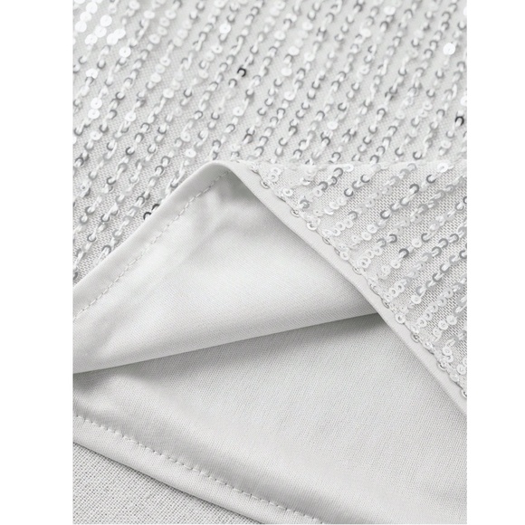 All Over Sequin Silver on White V-Neck Cami Top - Picture 4 of 5